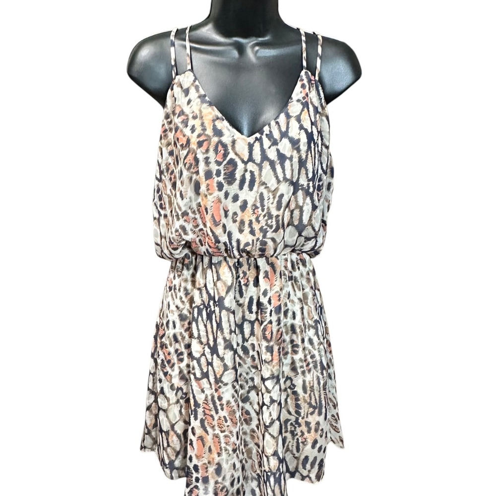 Final Touch Mini Dress Womens Small Tan Excellent Animal Print Reversible Straps